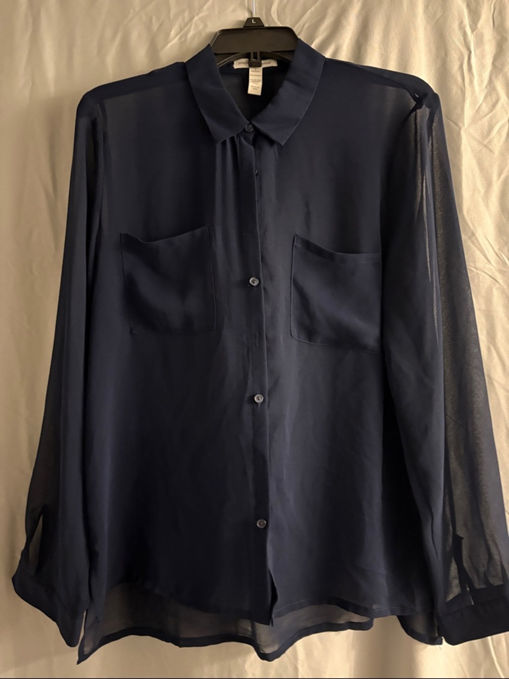 Ambiance Navy Sheer Button-Up Blouse